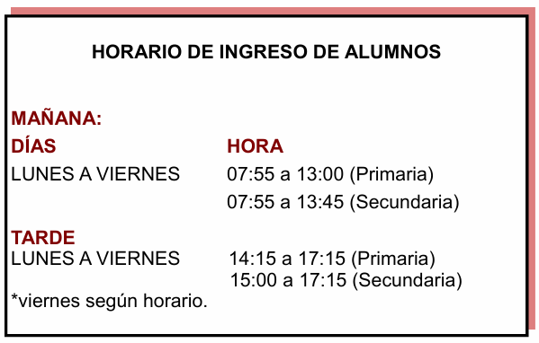 Horario Horario de Ingreso Alumnos Primaria